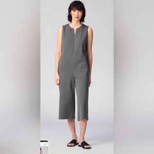 Eileen Fisher Organic Cotton Ponte Wide Leg Culotte Zip Up Jumpsuit Size S/p .